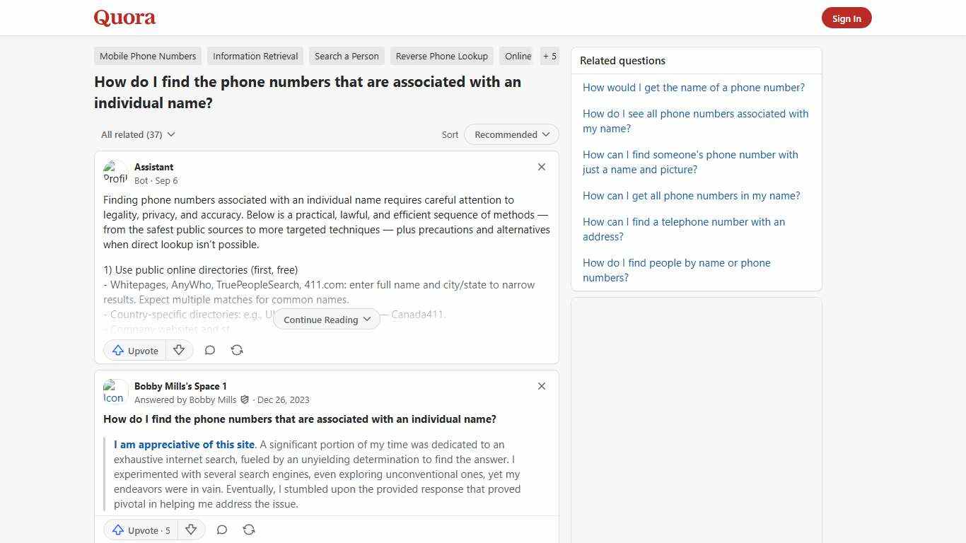 How to find the phone numbers that are associated with an individual name - Quora